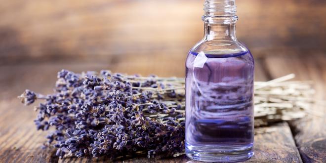 A bottle of calming lavender essential oil