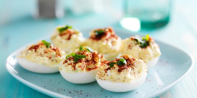 A plate of deviled eggs.