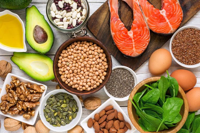 Foods rich in omega fatty acids, such as seeds, salmon, and avocado